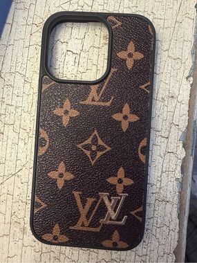 Brown Monogram Phone Case with Gold LV Emblem